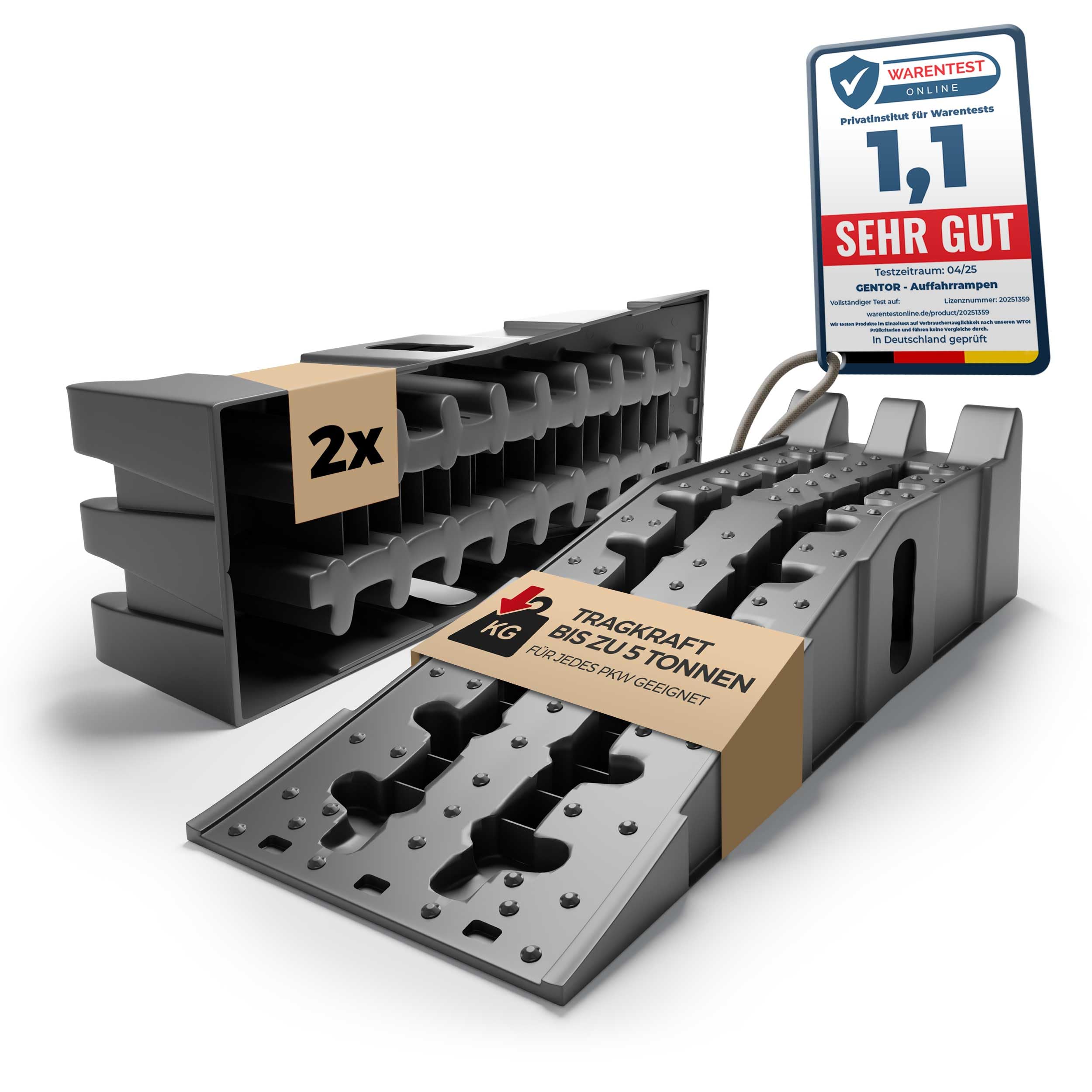 GENTOR Auffahrrampen PKW – 2er Set, bis 5 t Tragkraft, rutschfest