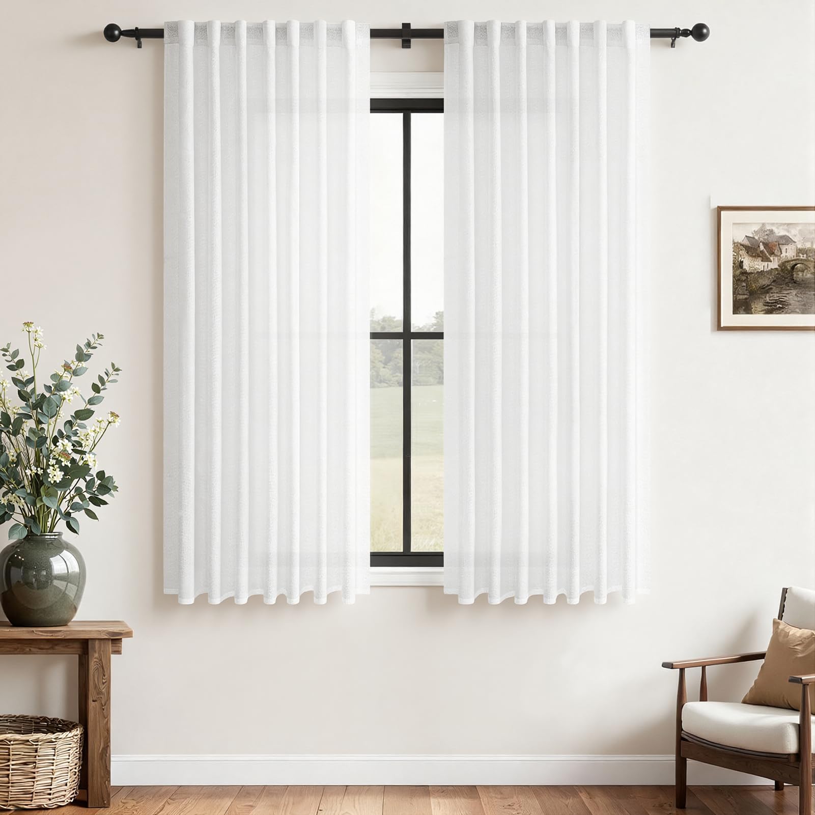 CUTEWIND Gardinen Leinenoptik Vorhang mit Kräuselband Halbtransparent Vorhänge Wohnzimmer Schlafzimmer Kinderzimmer Modern
