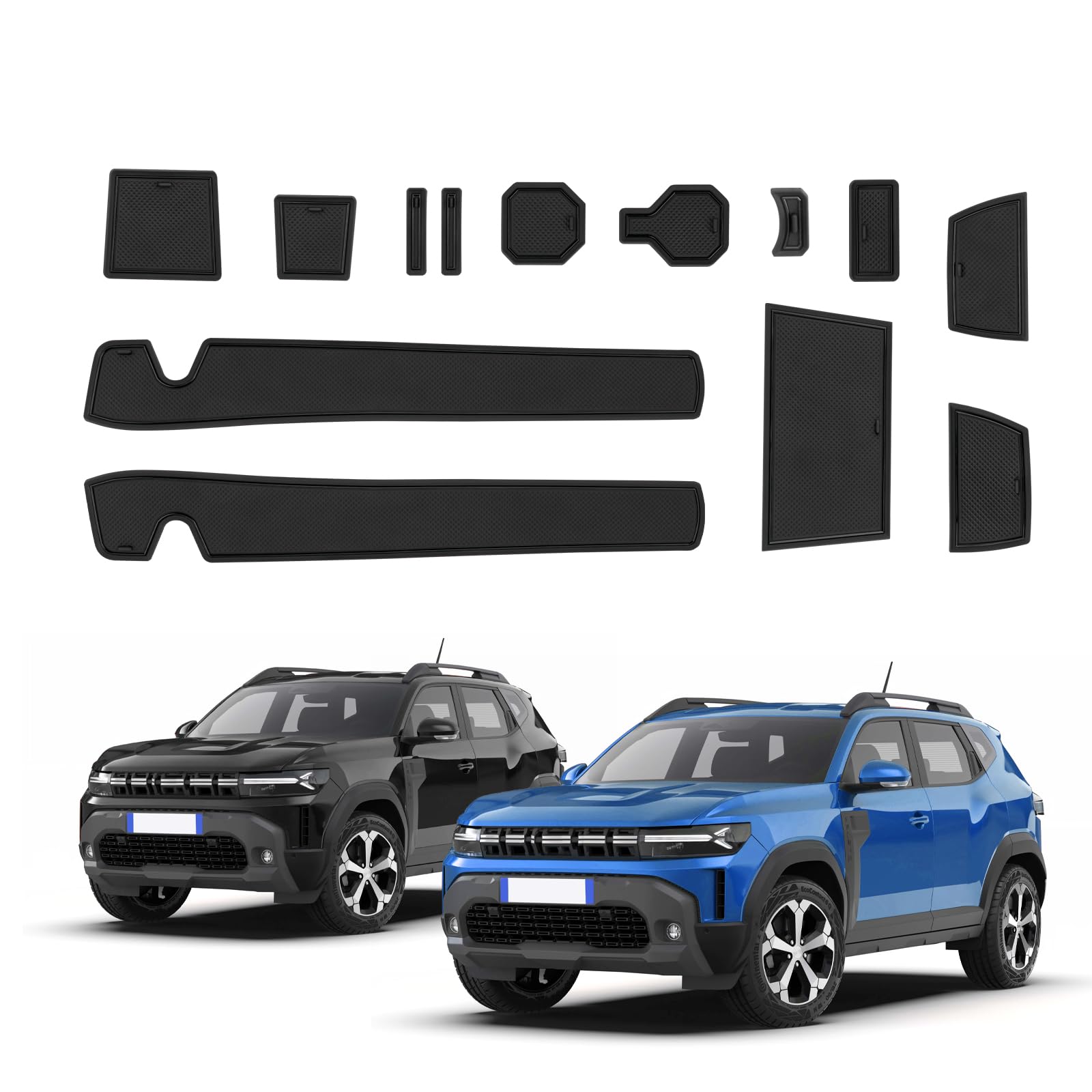 ECOZEN Maty gumowe do Dacia Duster 3 2024/2025, wodoodporne, antypoślizgowe, akcesoria Dacia Duster III, mata gumowa do konsoli środkowej, uchwytów na kubki, schowków, szew drzwiowy, kolor czarny