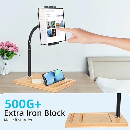 Miniatura 2 de wishacc Soporte para tableta, soporte para tableta de cuello de cisne  Soporte de escritorio ajustable en altura con rotación de 360 grados para