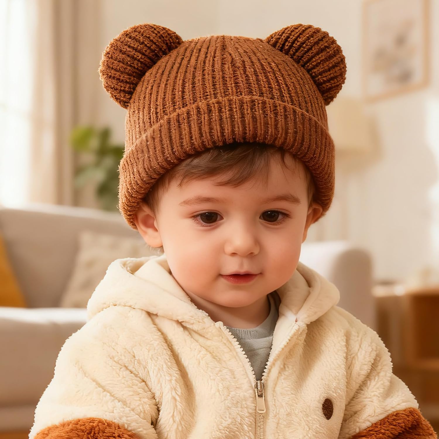 Baby Beanie Winter Knitted Hat with Bear Ear for Newborn Infant Toddler Boys Girls Soft Warm Skull Cap - Image 2