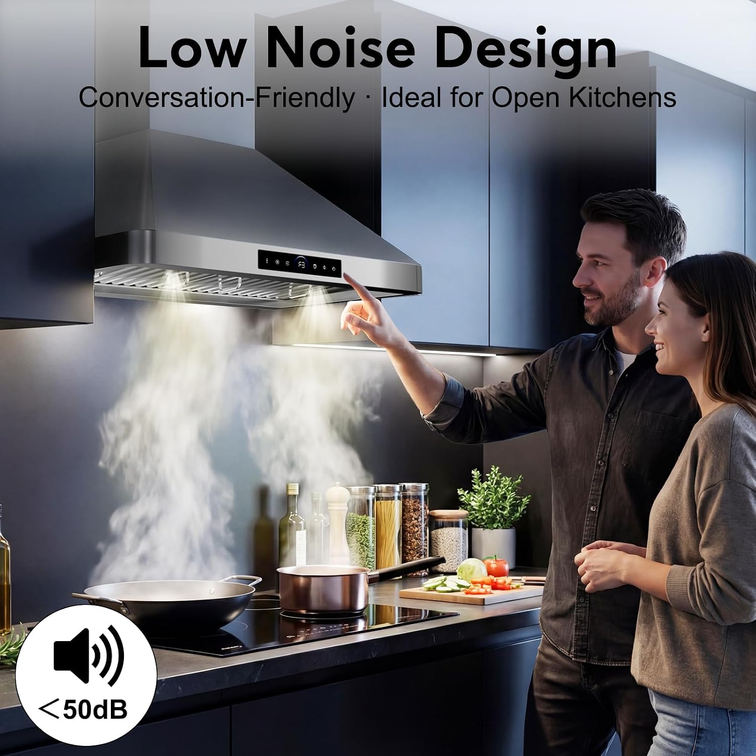 30 Inch Wall Mount Range Hood, 900 CFM Kitchen Hood with 4-Speed Fan, Ducted/Ductless Convertible, Gesture & Touch Control, Stainless Steel Stove Vent Hood with Adjustable LED and Auto Delay Shut-Off