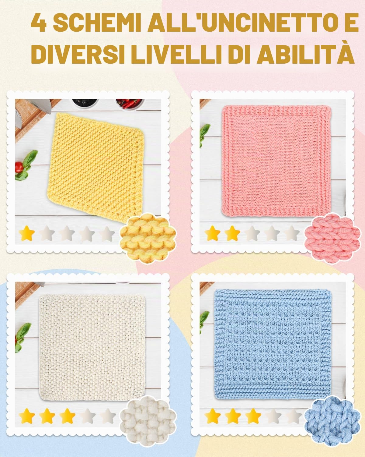 Aeelike Set di 4 stracci per principianti, set con ferri da maglia da 5,0 mm, 5 pezzi, accessori pratici e belli, set per maglieria con istruzioni (lingua italiana non garantita), per principianti