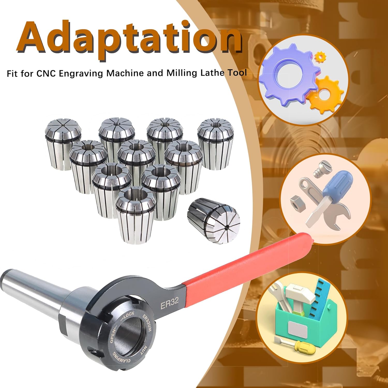 kimllier ER-32 MT3 Spring Collect Chuck Holder Set with 11Pcs ER32 1/8 Inch-3/4 Inch Collet Set and Wrench Fit for CNC Engraving Machine and Milling Lathe Tool