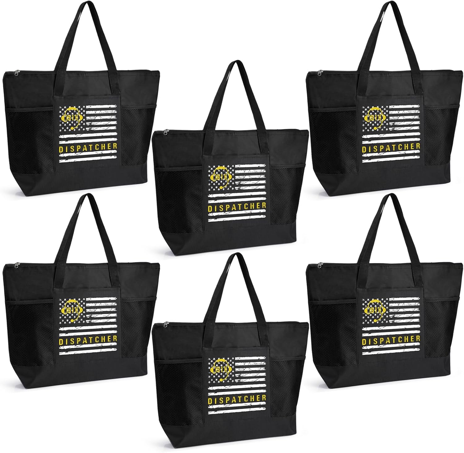6 Pcs 911 Dispatcher Appreciation Tote Bags with Mesh Pocket for Women Men Thank You Gift for 911 Dispatcher Week