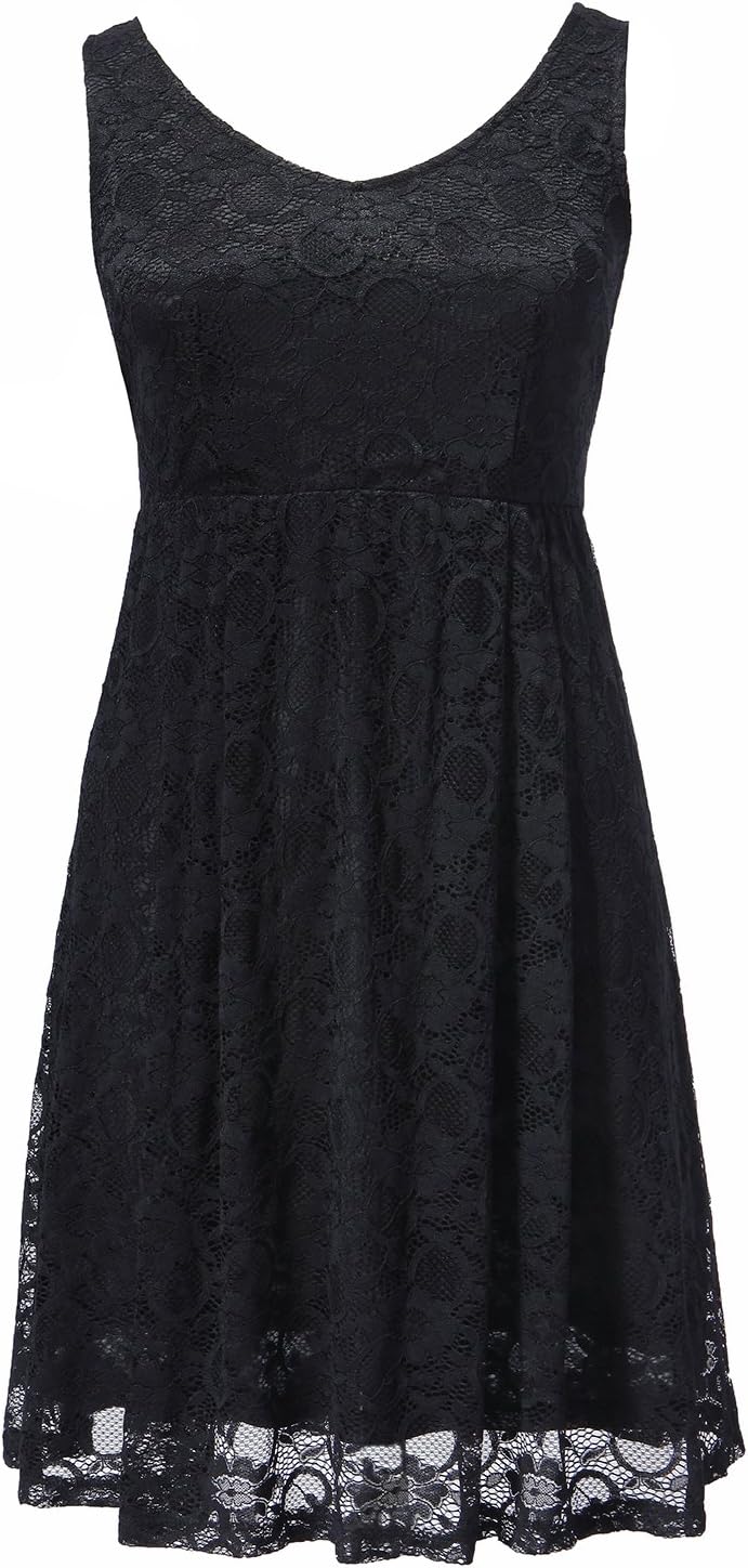 Aneledy Women¡¯s Round Neck High Waist Style Cocktail Party Midi Lace Dress