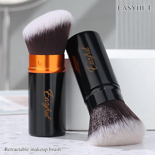 Miniatura 8 de Brochas de maquillaje retráctiles Kabuki, juego de 2 brochas de maquillaje para base de maquillaje, pinceles portátiles para polvo con parte