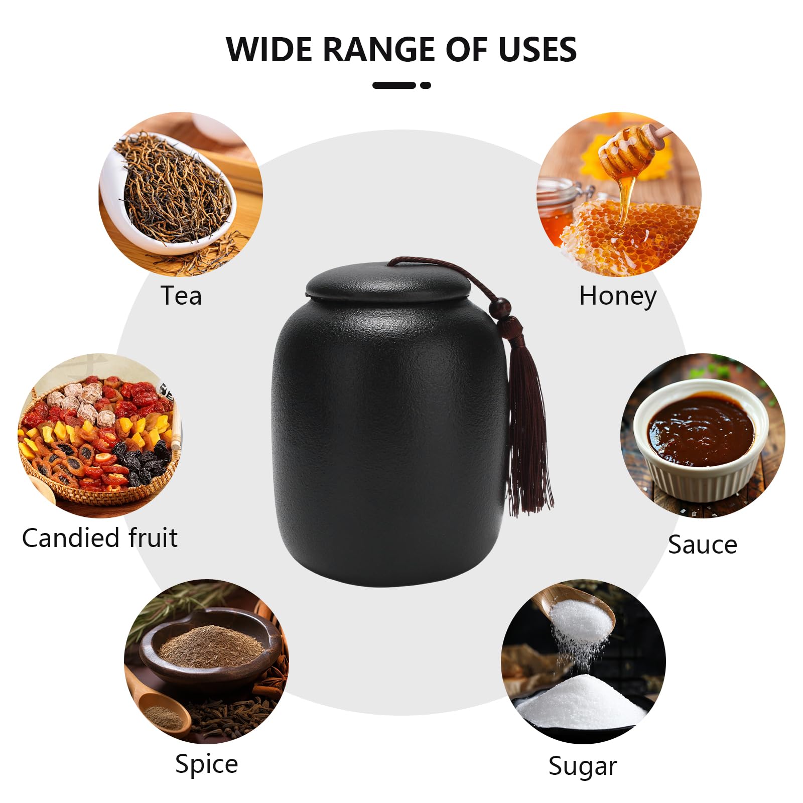 Boîte à Thé Céramique Style Chinois Ancien - Hermétique, Motif Peint Main, 850 Ml, Noir
