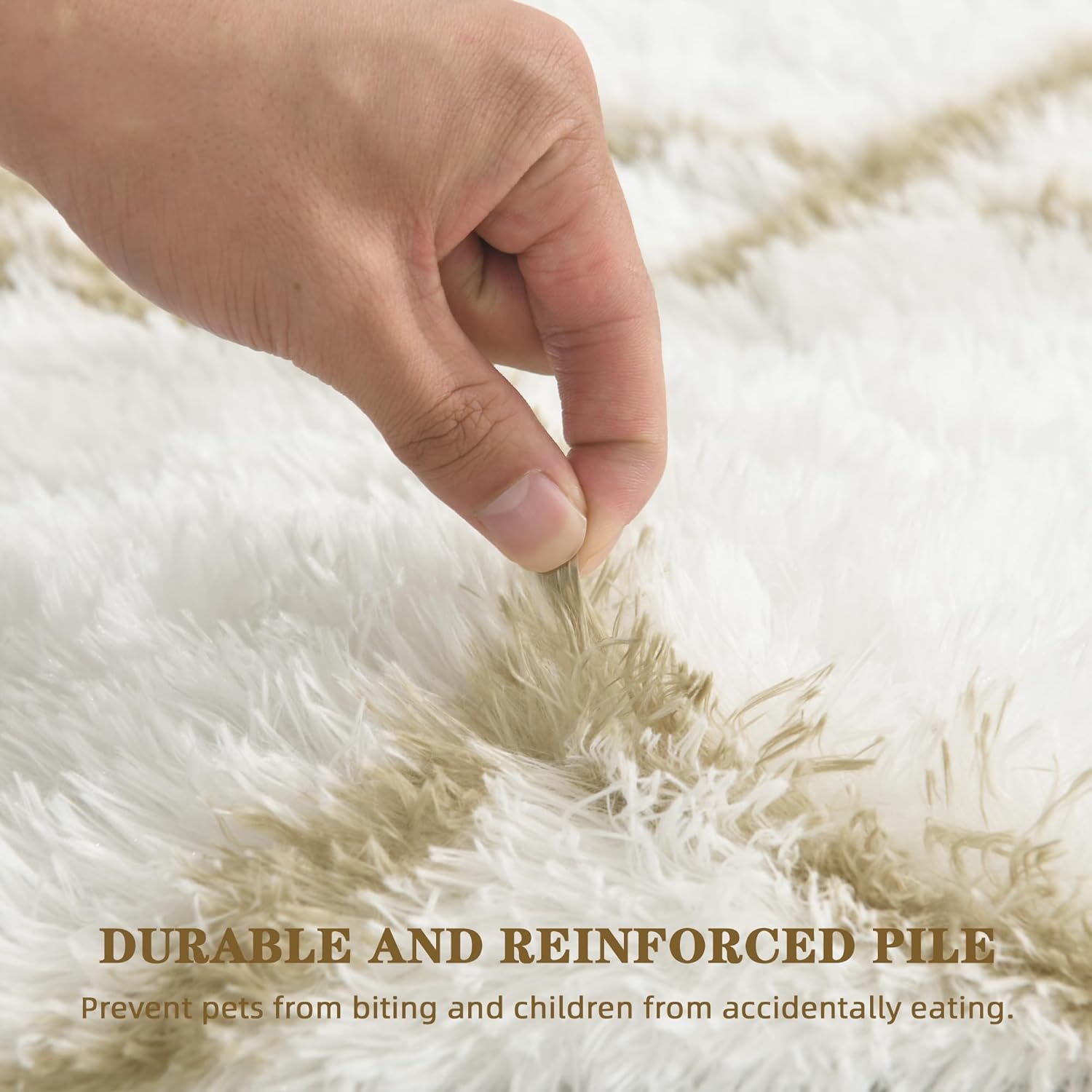 Fluffy Rug for Bedroom Living Room, 4x6 White and Beige Soft Area Rug, Machine Washable Shag Geometric Fuzzy Kids Non Slip Carpet Home Decor Aesthetic, Plush Floor Mat for Nursery Teen Dorm