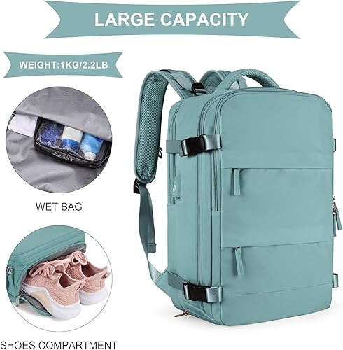 Miniatura 5 de coowoz Mochila de viaje grande para mujeres y hombres, mochila de mano aprobada por vuelo, mochila de senderismo impermeable para deportes al aire