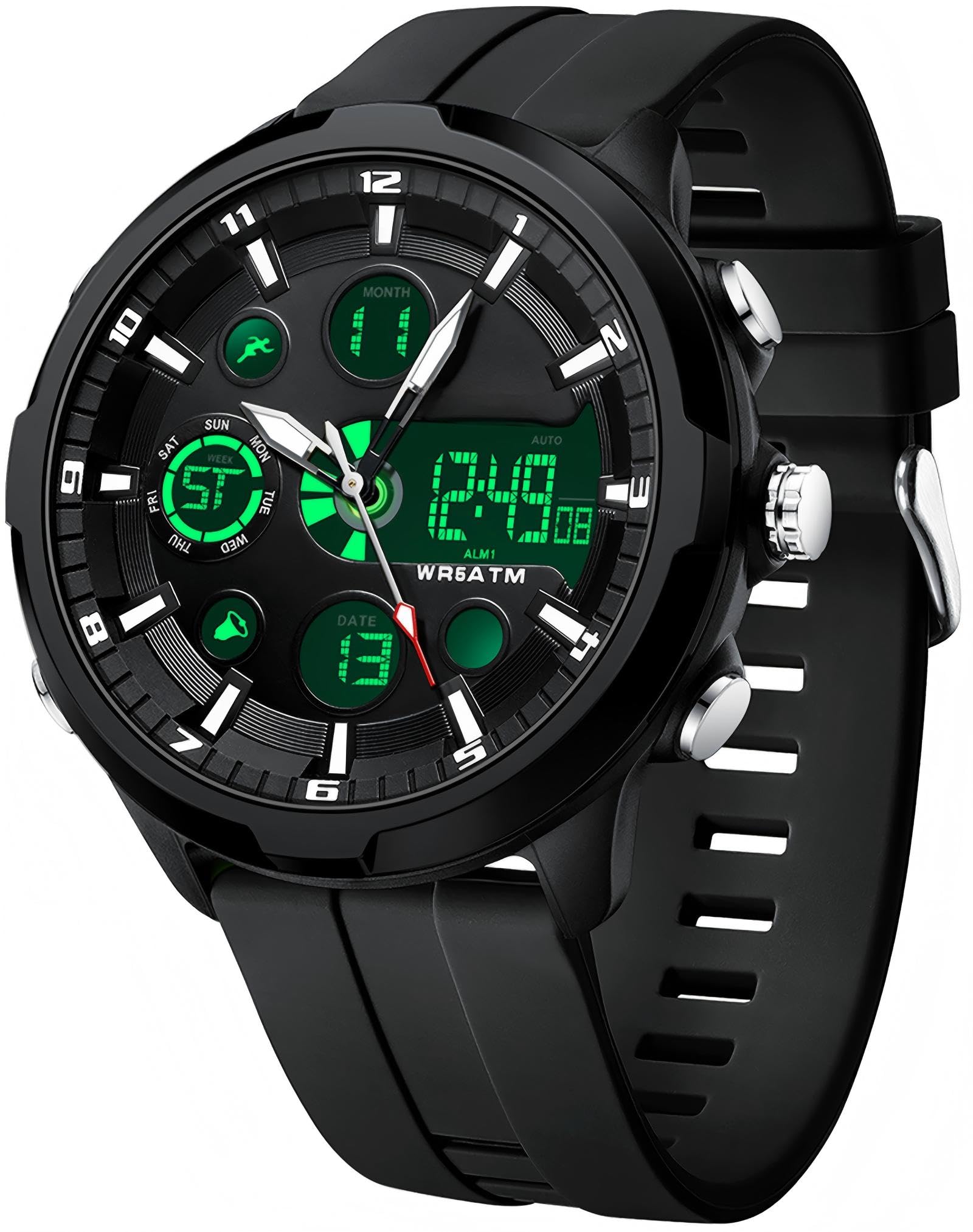 findtime Orologio da uomo con quadrante grande, casual, cronografo, impermeabile, sportivo, militare, resistente, per attività all'aperto