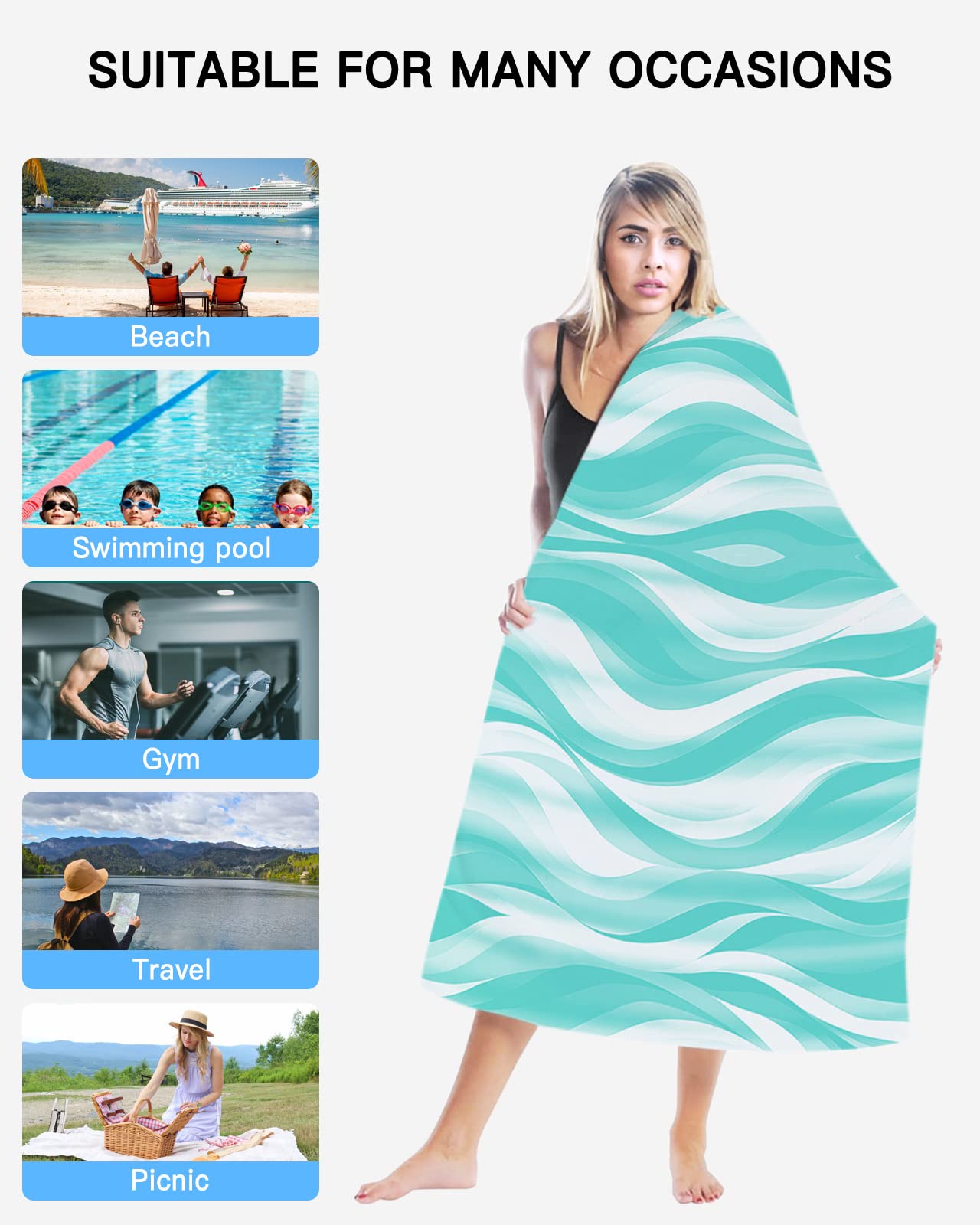 Extra Large Beach Towel 100x180cm - Microfiber, Quick Dry, For Swim, Yoga, Travel & Camping - View #9