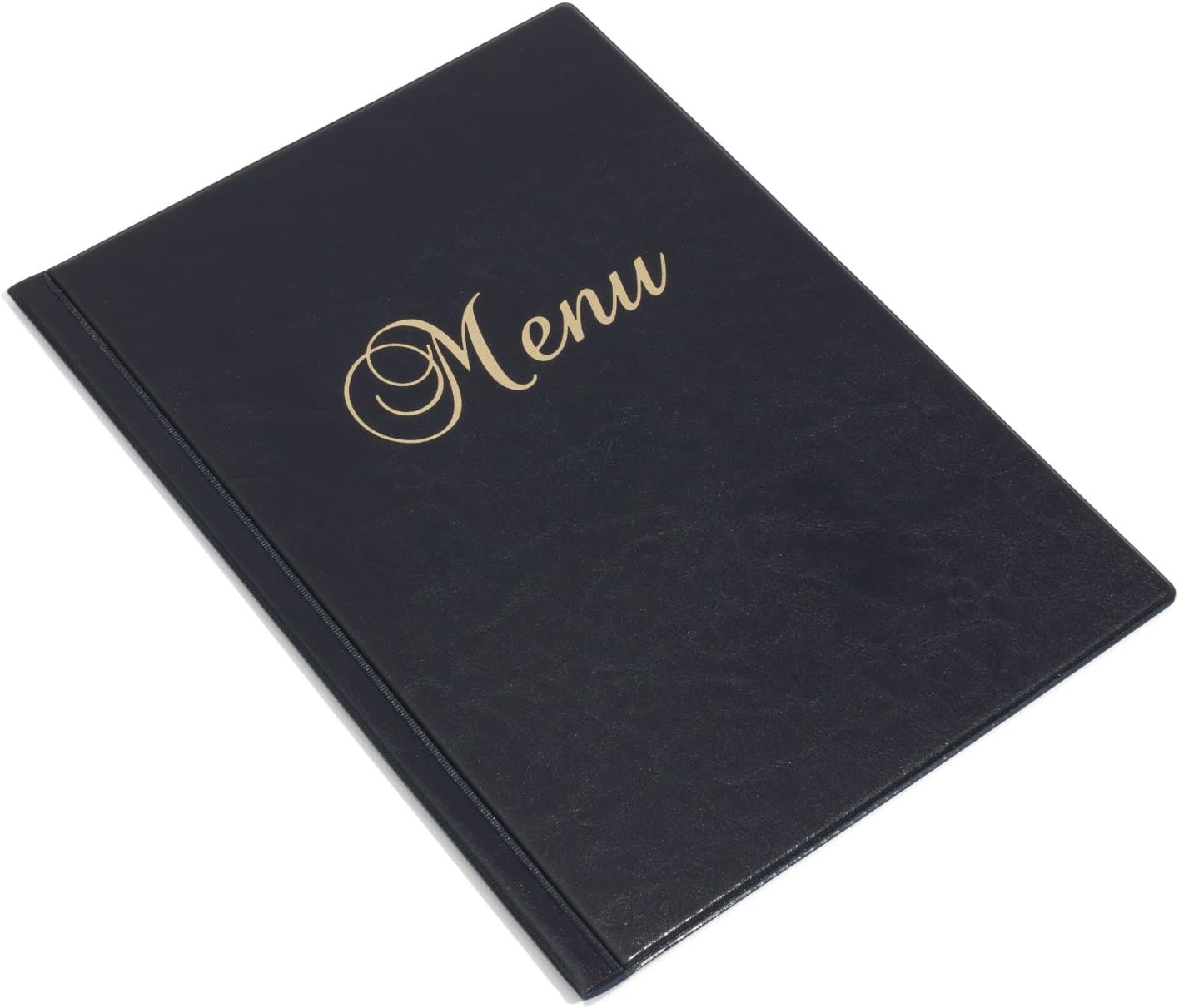 Navy blue A4 faux leather menu folder with 6 transparent sleeves
