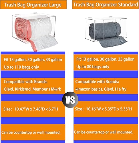 Miniatura 5 de Dispensador de bolsas de basura extra grande con tapa, dispensador de bolsas de basura acrílicas de montaje en pared debajo del fregadero para