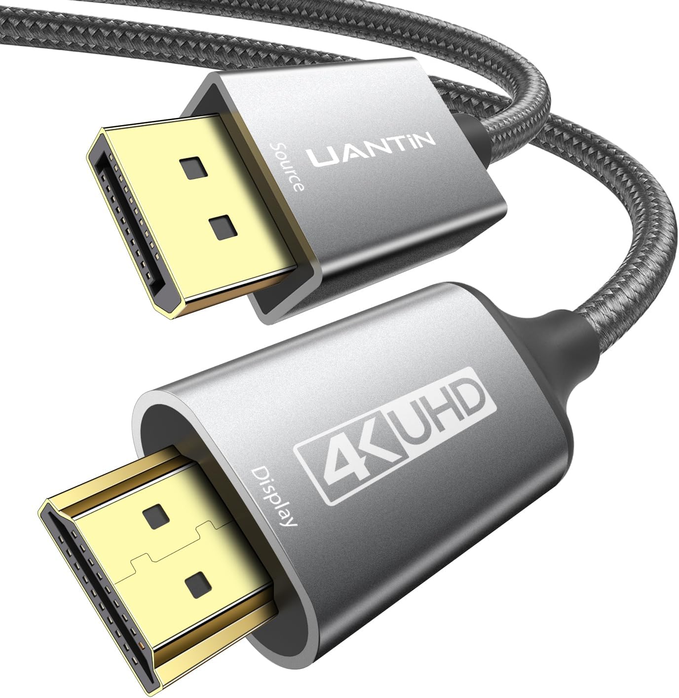 UANTIN 4K DisplayPort to HDMI Cable 6Ft, Uni-Directional Only, DP 1.2 (Source) to HDMI 1.4 (Display), 4K@30Hz, 2K@60Hz, Display Port Braided Cord for AMD, NVIDIA, Dell, Monitor