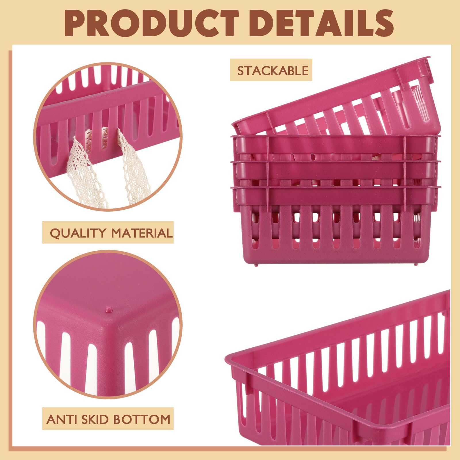 Wenqik 24 cestini portaoggetti in plastica per l'organizzazione di classi piccole dispense, vassoi rettangolari per scuola, giocattoli, aule, camere da letto, cucine (viola scuro)