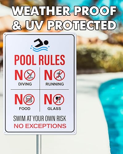 Miniatura 5 de THTEN Letrero de reglas de piscina de 14 x 10 pulgadas, letrero de metal de advertencia de piscina, letrero de metal de advertencia de no buceo, no