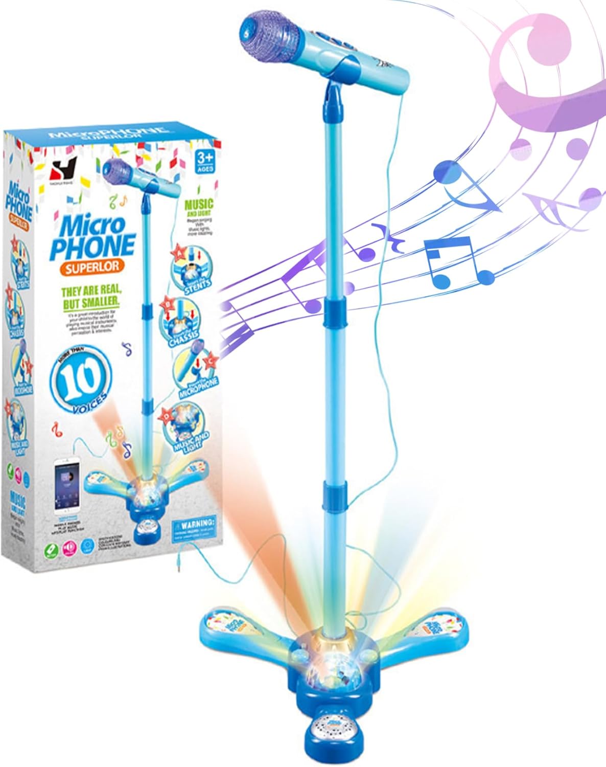 Kids, with Flashing Lights & Stand - Fun Musical Effects Toy for Singing, Play, Gift(Blue)