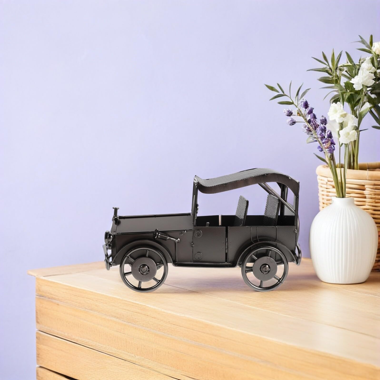 Modellino Auto Vintage in Metallo Nero, Ornamento Classico | Collezione per Salotto e Bar, Finitura Premium, Design Antico, Oggetto Regalo per Appassionati