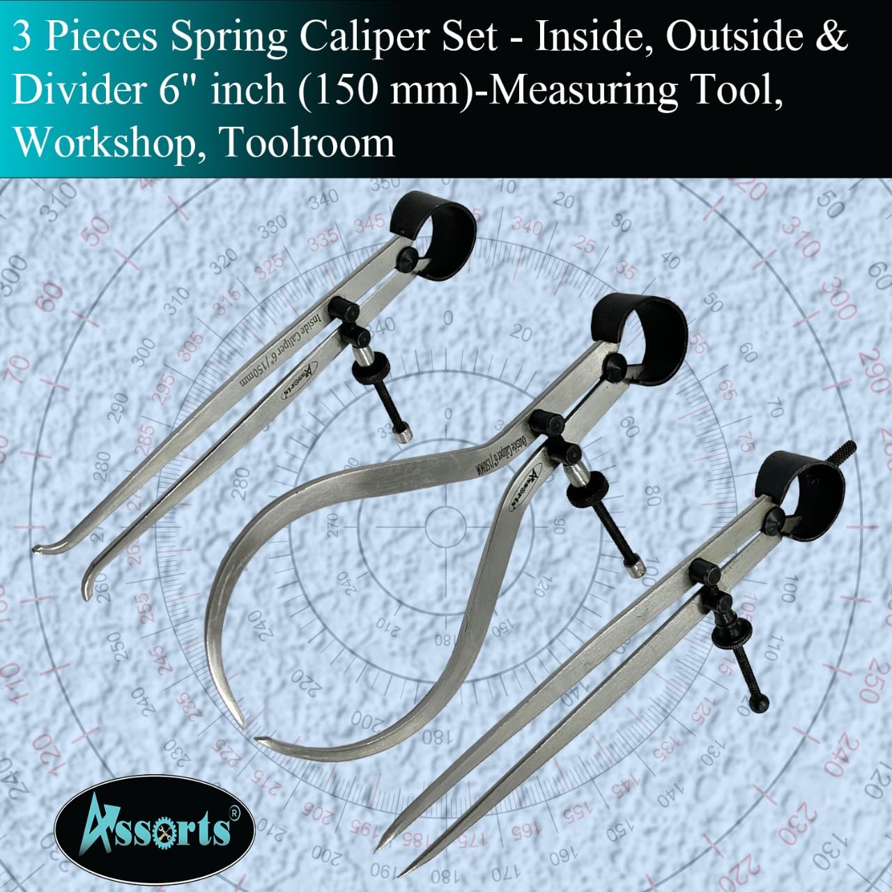 3 Pieces Spring Caliper Set - Inside, Outside & Divider 6" inch (150 mm)-Measuring Tool, Workshop, Toolroom 1