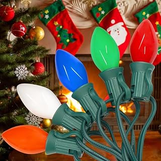 Olixmlya Outdoor C7 Christmas Lights, 25FT Vintage Christmas String Lights Multicolor Plug-in Waterproof E12 Base (5W) for Indoor Xmas Tree/Outdoor Holiday House Roofline, Garden, Patio, Party Decor