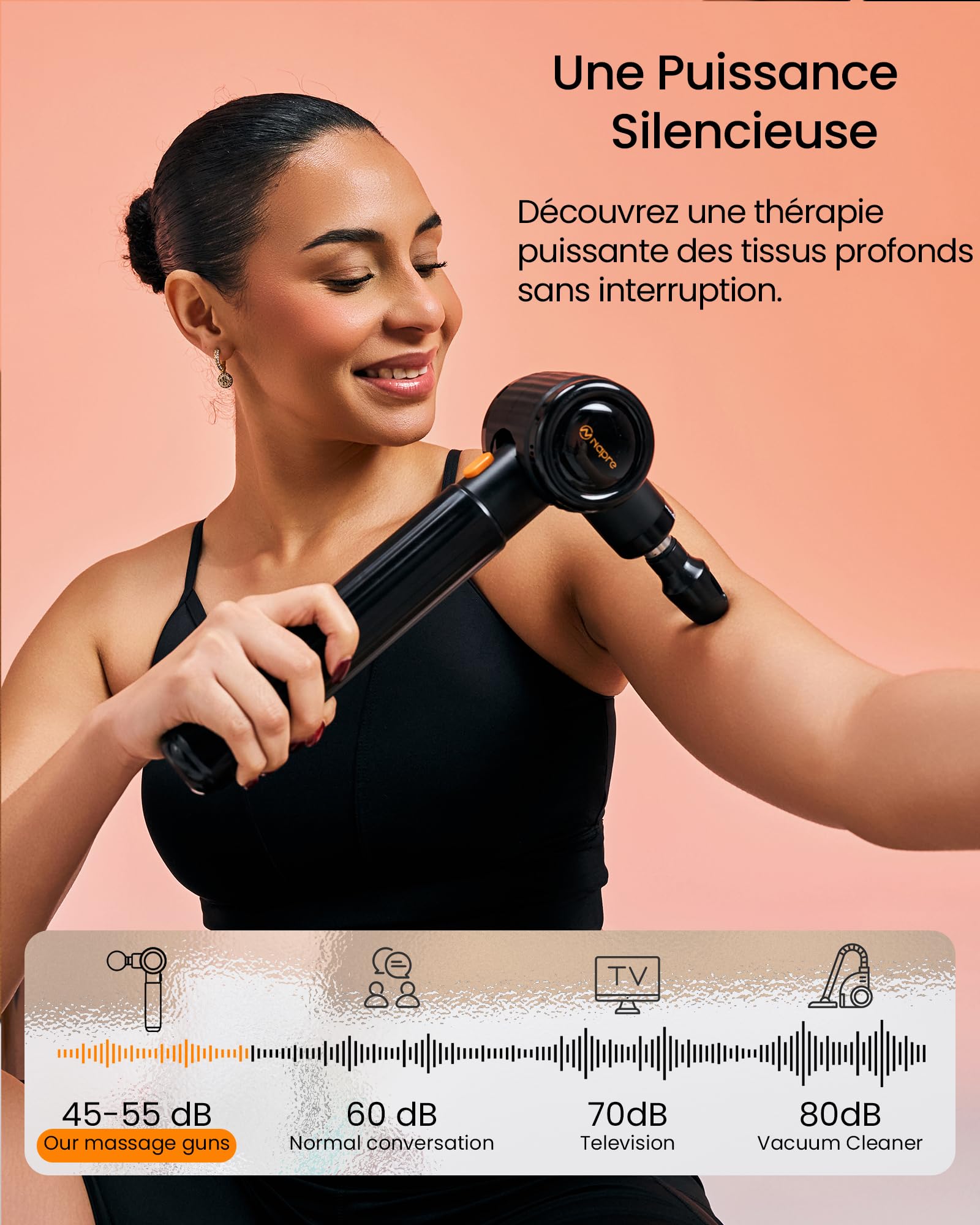 Pistolet de Massage Musculaire,Napre Pistolet de Massage avec Poignée étendue et 3 Angles Réglables,Pistolet Massage Pistolet Massage Musculaire Massage Gun Pour Dos épaules, Jambes, Muscles,Noir