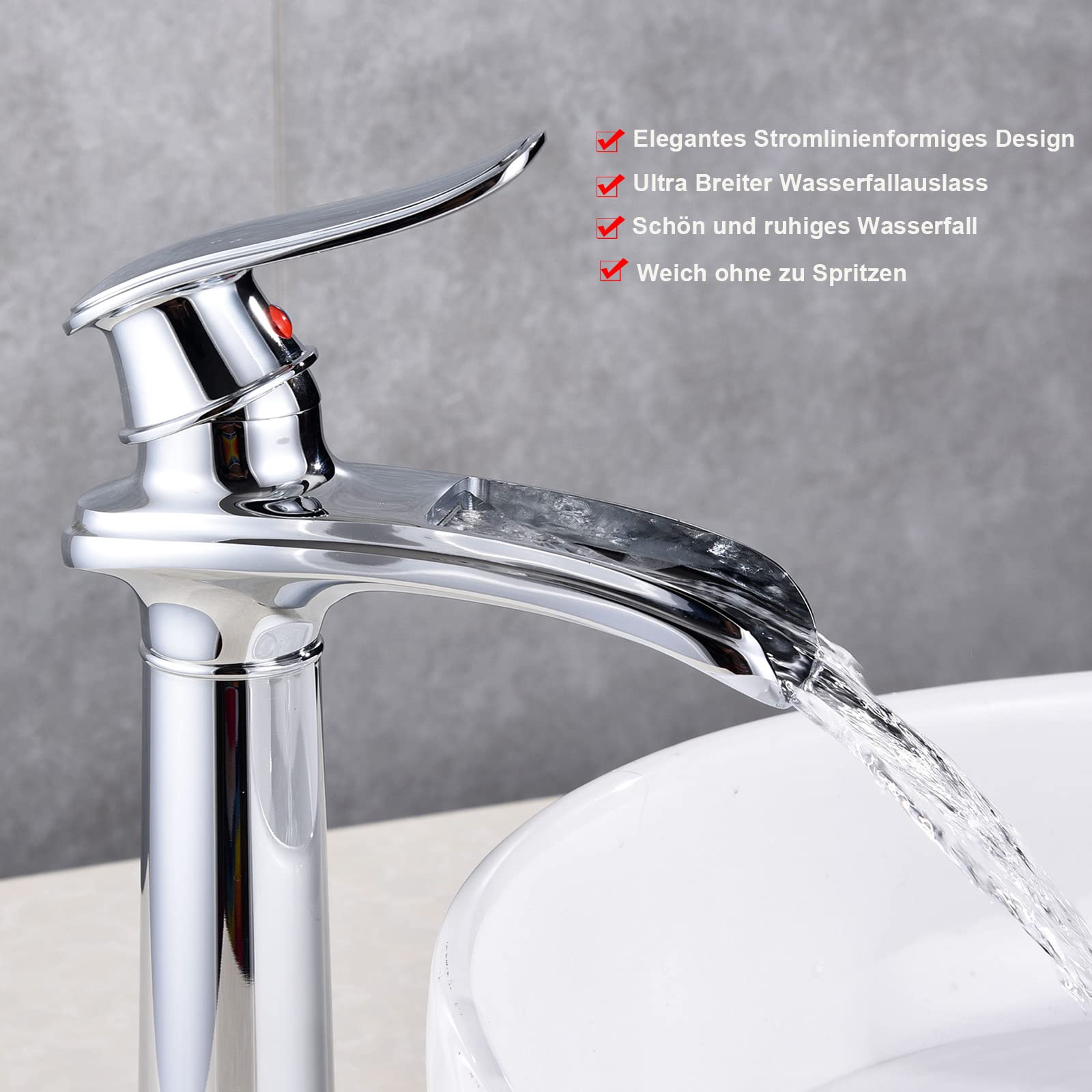 Waschtischarmatur Hoch Chrom, Wasserfall Wasserhahn Bad Retro, Waschbecken Armaturen Badezimmer, Badarmatur aufsatzwaschbecken Einhebel Mischbatterie Antik aus Messing