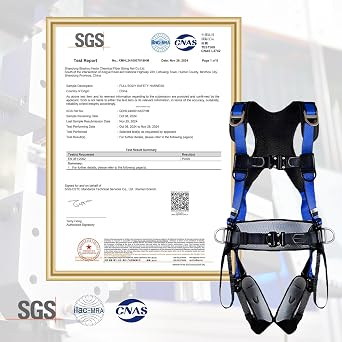 NewDoar Professional Fall Protection Climbing Harness, ANSI/OSHA Compliant 5-Point Adjustable Half Body Harness for Roofing Tree Climbing Breathable Lightweight with Alloy Double Hook Safety Lanyard
