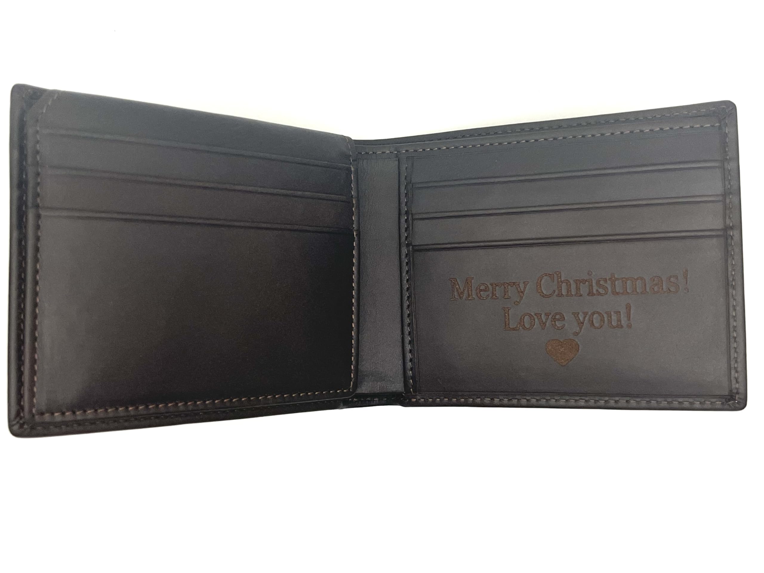 CraztZen Personalized Merry Christmas Genuine Leather Wallet for Men, RFID Blocking Bifold Wallet with Flip Up ID Window, Mens Real Leather Wallet