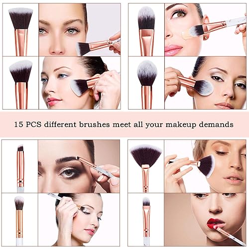 Miniatura 5 de Makeup Brushes DUAIU 15PCs Marble Makeup Brush Set Premium Synthetic Kabuki Powder Blush Contour Foundation Concealer Eyeshadow Brushes with Makeup