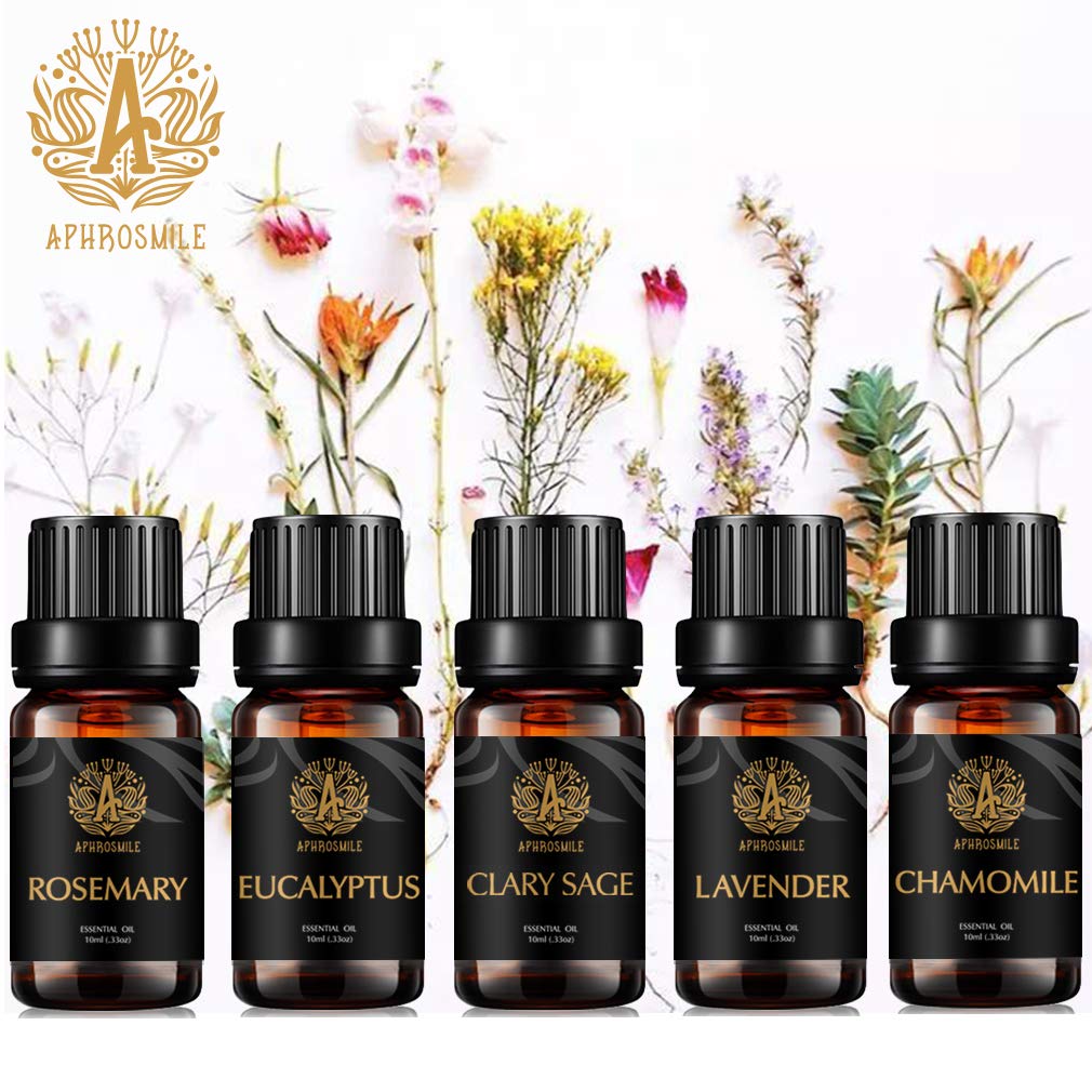 100% puro lavanda aceite esencial Kit,herbácea aceite set, 5x10ml aromaterapia manzanilla aceite esencial set para difusor - Eucalyptus, romero, salvia, lavanda, manzanilla Aceite