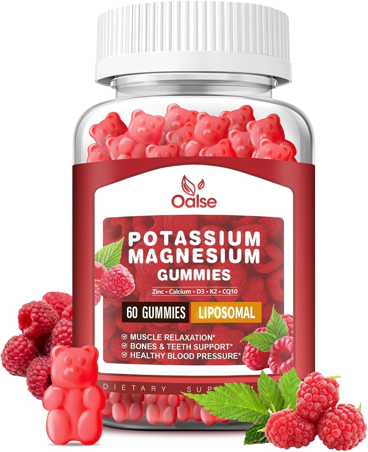 (2 Pack) Potassium Magnesium Gummies for Adults Kids, High Absorption Potassium Citrate 200mg Magnesium Glycinate 400mg, Chewable Gummy Supplements for Leg Cramps & Muscle, Raspberry