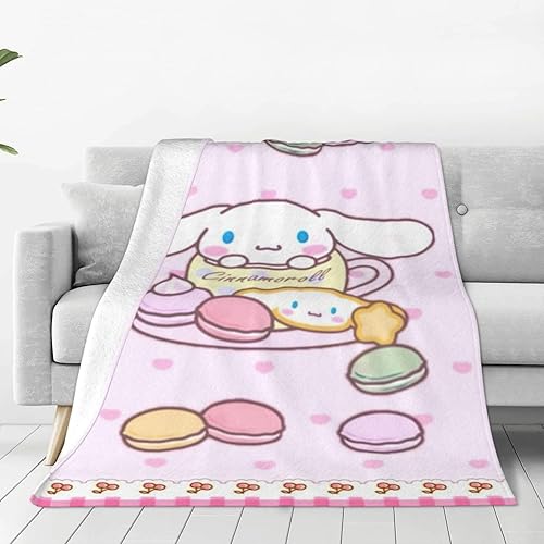 Manta Kawaii con diseño de perro de cinamo de dibujos animados para niñas y mujeres, manta de franela de forro polar rosa para dormitorio, sofá y