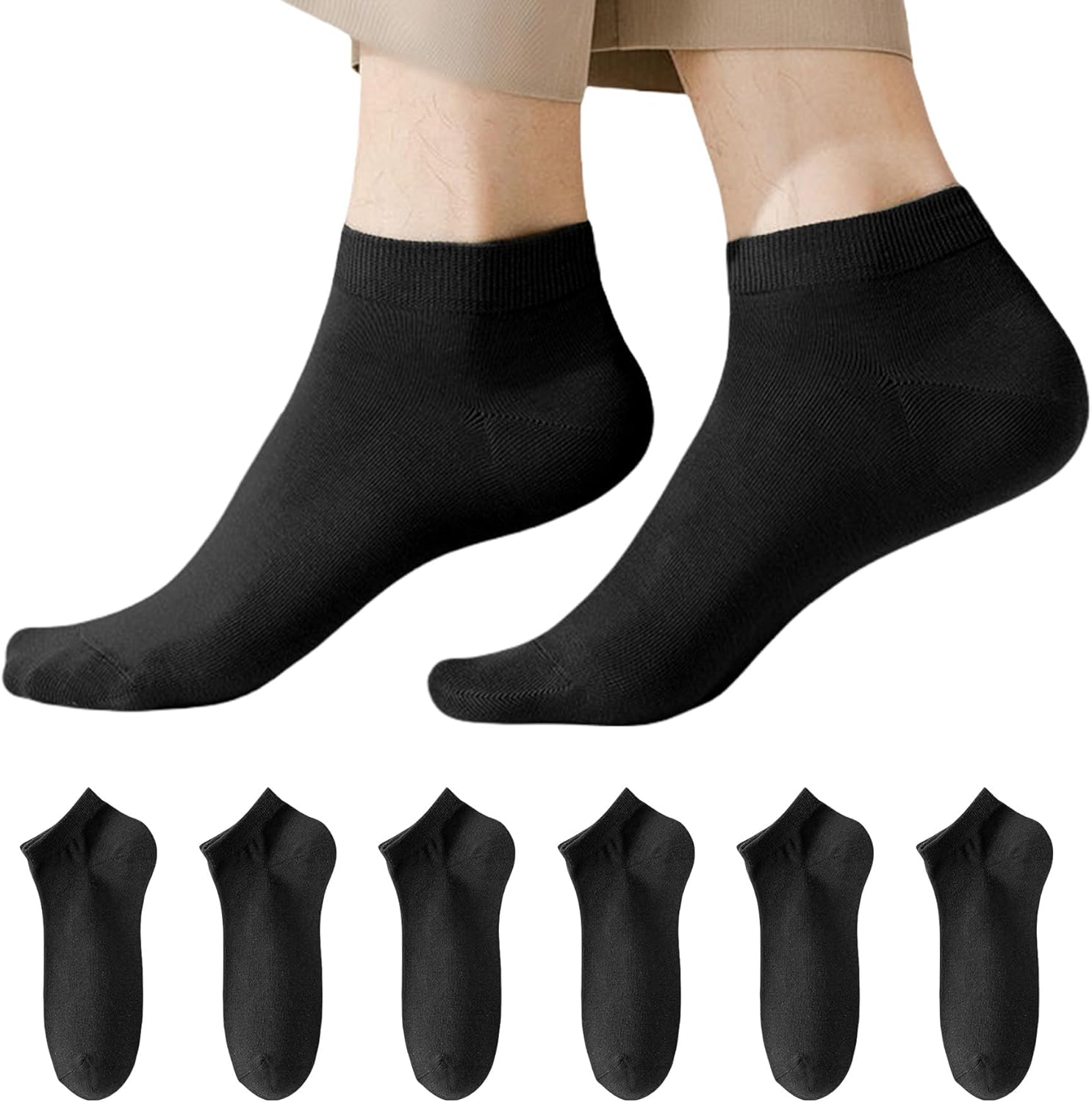 Mens Ankle Trainer Socks - 6 Pairs Summer Thin Breathable Causal Low Cut Socks Cotton