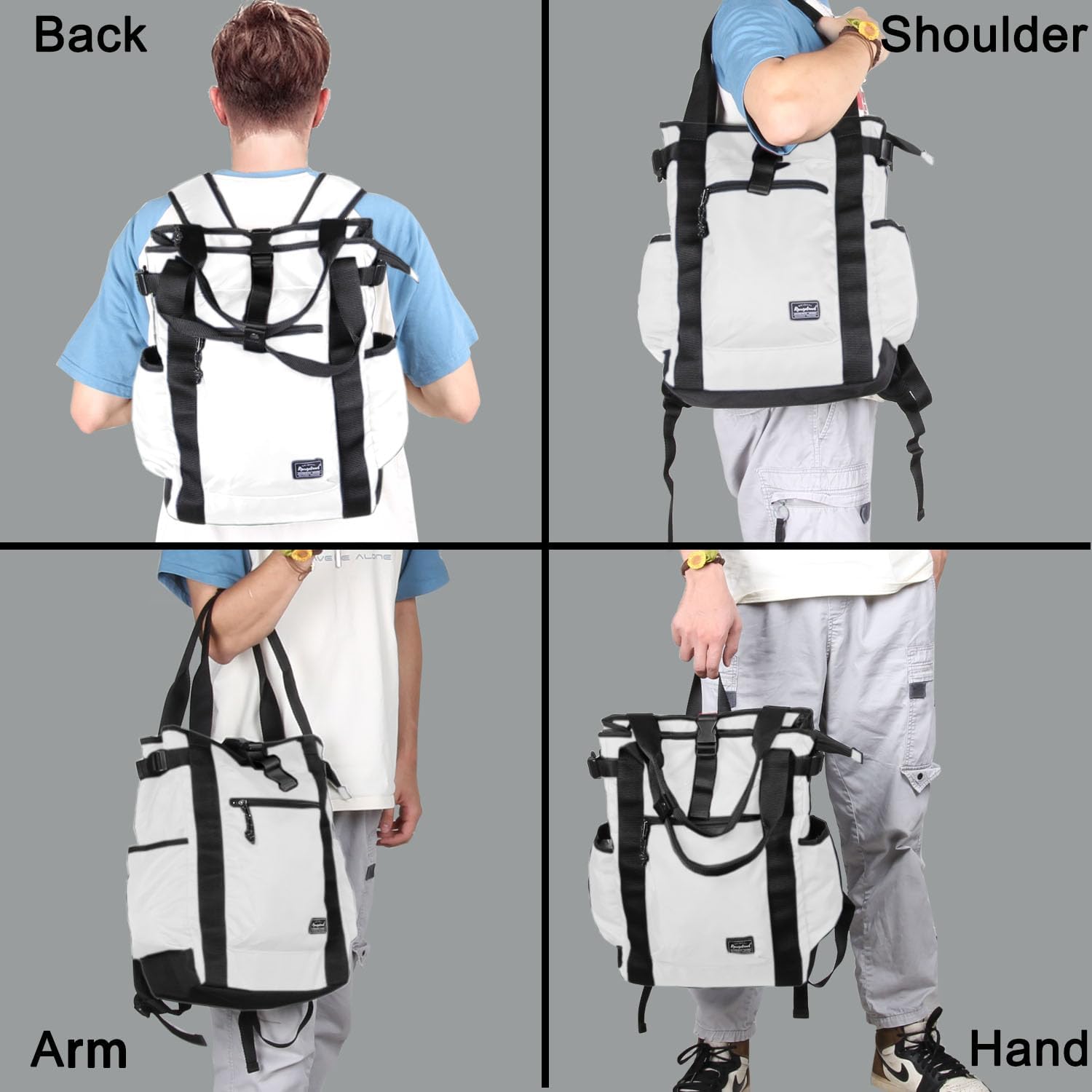 Unisex Laptop Tote Backpack Convertible Lightweight Nylon Water-Resistant Everyday Shoulder Tote bag Backpack with Water Bottle Pocket Work Travel, White image 3