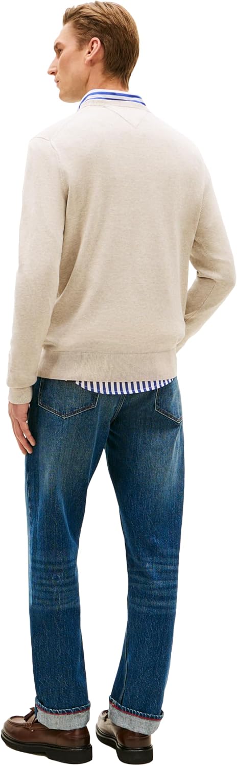 Tommy Hilfiger Men's Cotton Solid Crewneck Sweater Lightweight Pullover, Also Available in Big & Tall
