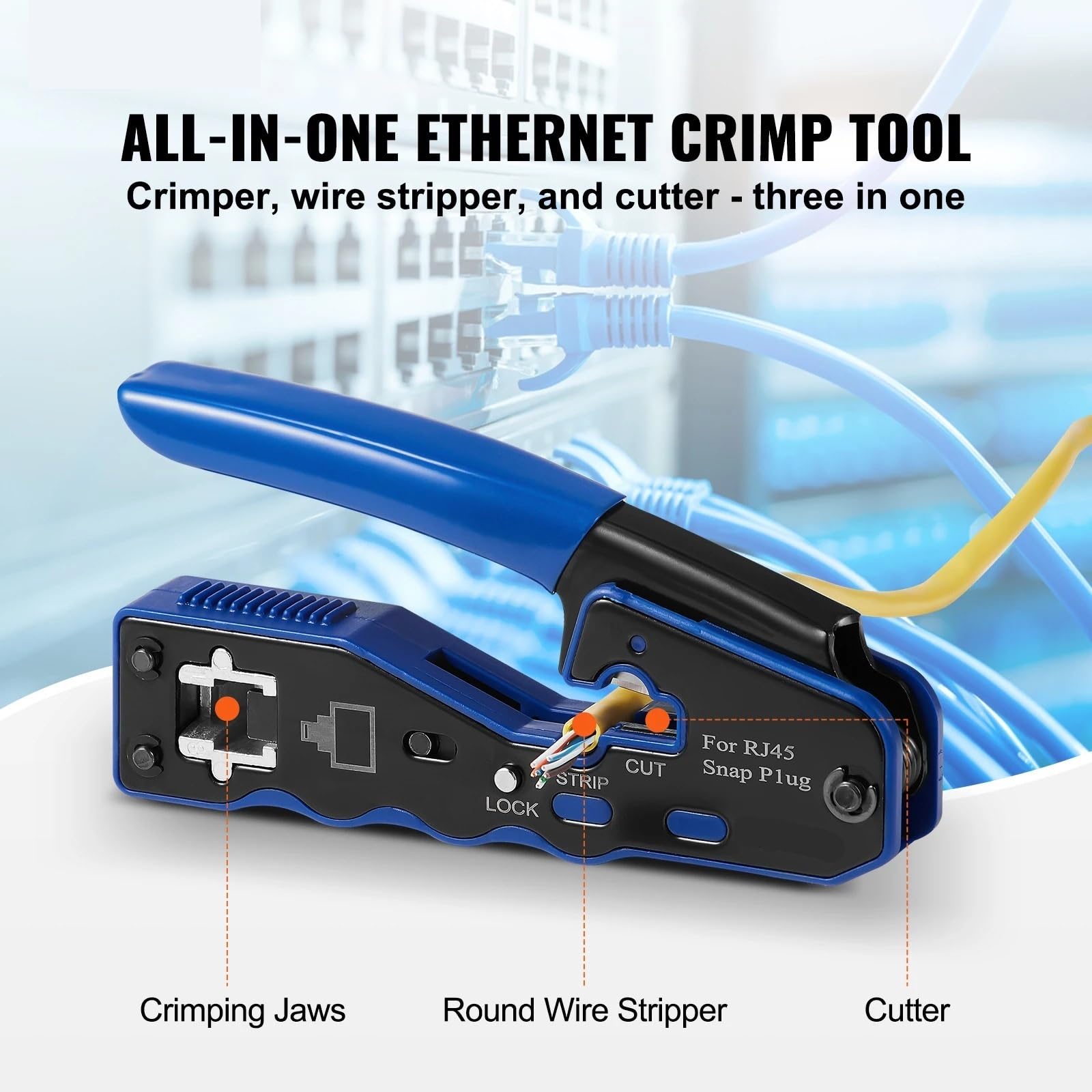 Pinza crimpatrice RJ45 Cat5e Cat6 Cat6a Ethernet Crimpatrice Pinza crimpatrice for spine modulari a 8 pin, con spelafili 1 pz.