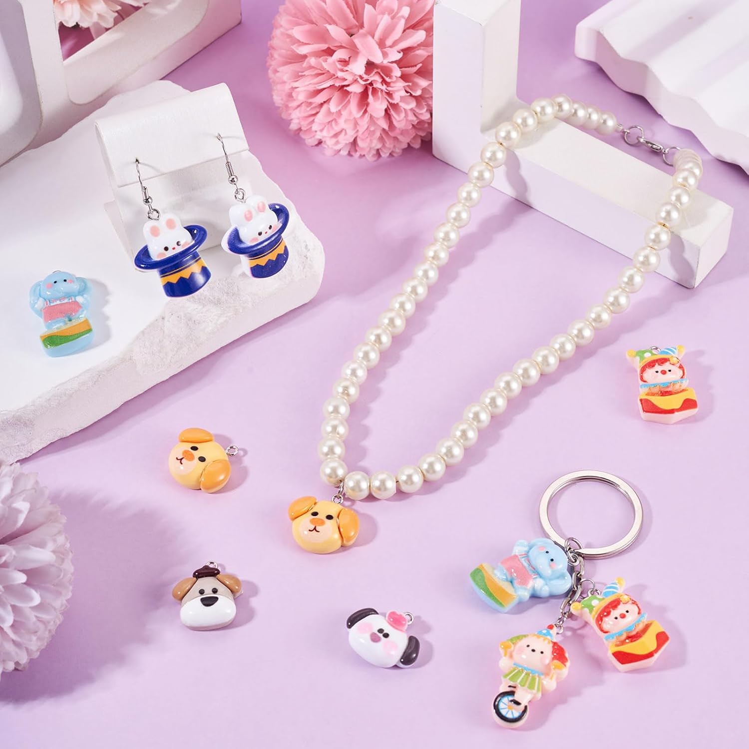 Cheriswelry Resin Charm Pendant 22Pcs Cute Animal Keychain Charms Cartoon Animal Hang Ornament 20-32mm for Necklace Earring Bracelet Jewelry Making DIY Craft - Image 2