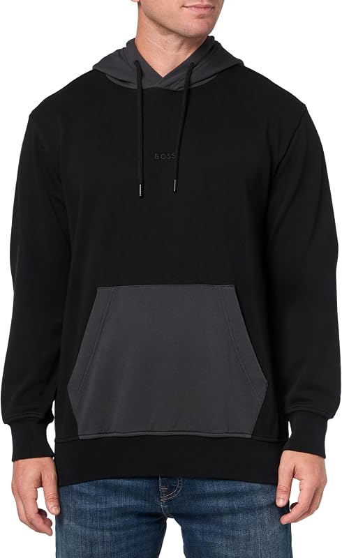 BOSS Men's Single Jersey Center Logo Hooded Sweatshirt
