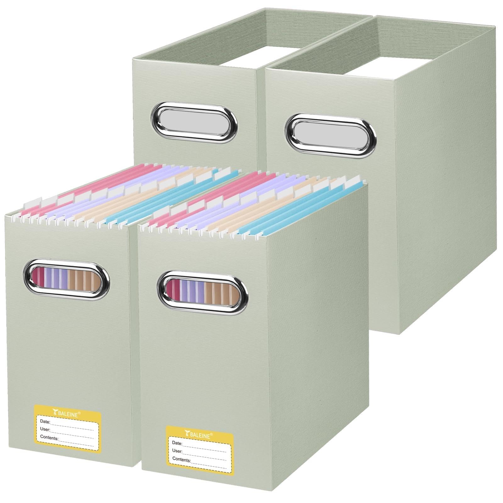 BALEINE File Organizer Box, Cardboard File Folder Organizer with Handle for Letter Size, Portable Collapsible Hanging Filing Box for Home Office