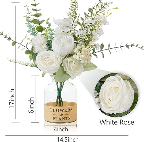 Miniatura 9 de Anna's Whimsy Flores artificiales con jarrón, rosas champán, peonías de seda en jarrón, centros de mesa florales de imitación para arreglos de mesa