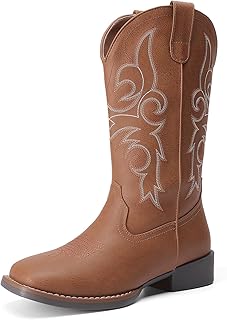 Women's Cowboy Cowgirl Boots Embroidered Square Toe Mid Calf Western Boots Fashion Dress Chunky Low Heel Shoes for Theme Party Country Concert