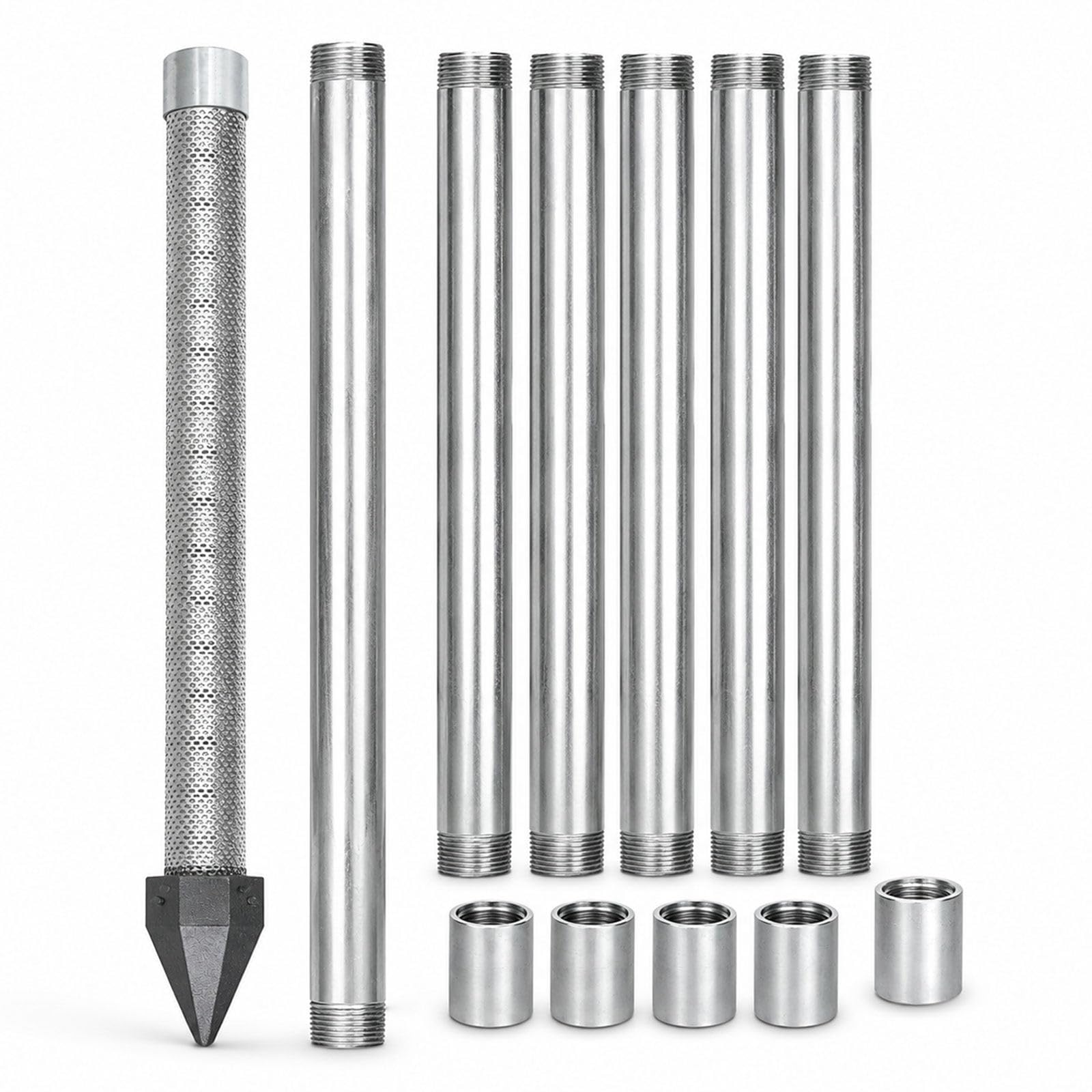 Zestaw studni z punktem napędowym 5+1, iglica ze stali nierdzewnej 1-1/4" 4m~158in~13ft | z rurami ocynkowanymi 39", wytrzymały zestaw do wiercenia płytkich studni z pompą ręczną, systemem nawadniania