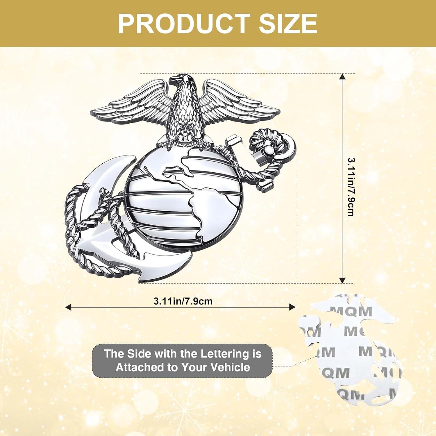 U.S.Marine Corps Car Emblem – 3D Eagle Globe Anchor Metal Decal, 3.3"x3.1" Weatherproof Military Sticker, Universal Fit for Cars, Trucks, Gifts for Veterans & Supporters (Silver)