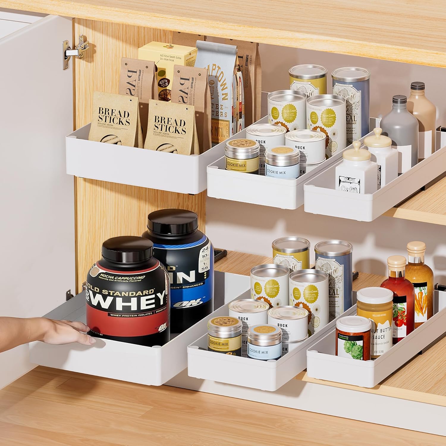 SYAMEET 3 Pack Pull Out Cabinet Organizer-Versatile Slide Out Drawers for Kitchen and Bathroom Storage, Easy Install ABS Plastic Pull Out Drawers, Bathroom Cabinet Organizer,Maximize Your Space.