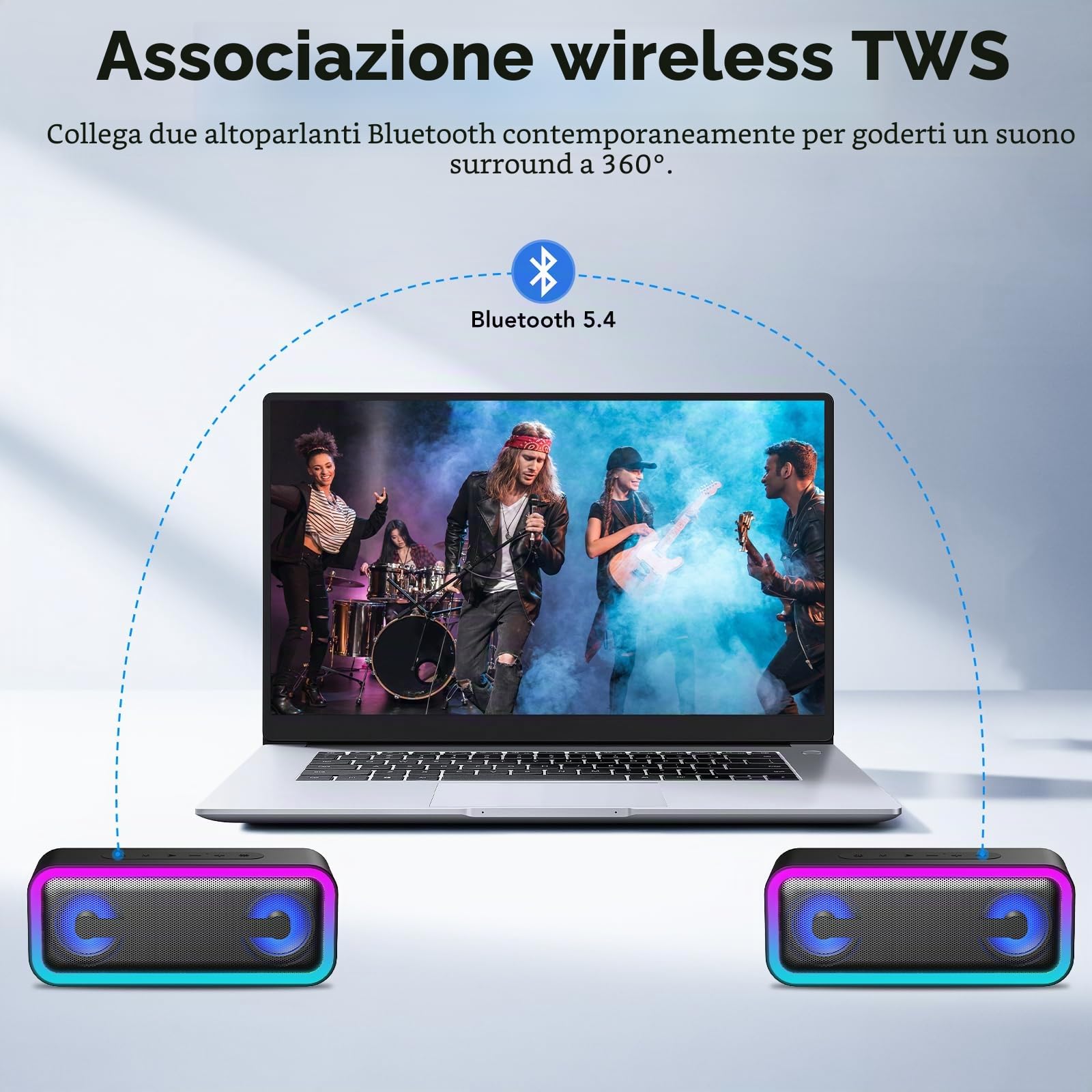 IKT Cassa Bluetooth Potente Portatile con Luci, Speaker Bluetooth 5.4, 30W Basso Potenziato, IPX7 Impermeabile, 7 Luci RGB, 30 Ore Autonomia, Altoparlante Bluetooth per Party, TWS AUX TF-Card