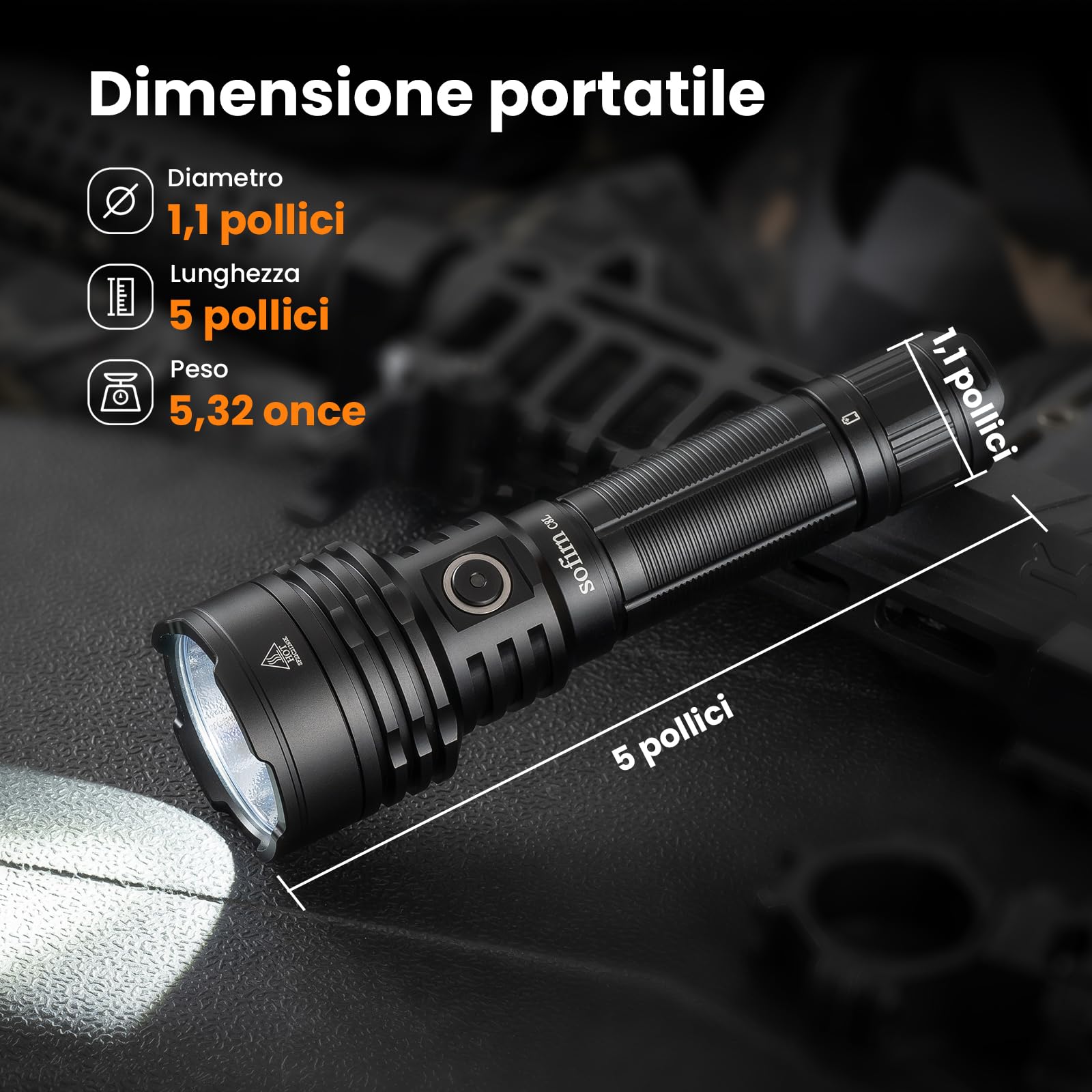 Sofirn C8L Torcia LED Ricaricabile,Torcia Tattica 531M, Super Luminosa, 3100 lumen,USB-C,Impermeabile IPX8,con Interruttore Laterale + Posteriore,per la Campeggio all'aperto, Escursionismo e Alpinismo