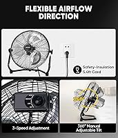 Vista 6 de KEN BROWN - Ventilador de piso de alta velocidad de 14 pulgadas, 3 velocidades, 360 °, ajustable, inclinable, potente flujo de aire para el hogar