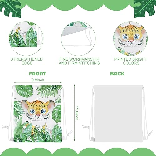 Miniatura 3 de Paquete de 16 bolsas de golosinas de safari para niños, bolsas con cordón para niños, lindos animales de la selva, bolsas de regalos de safari,