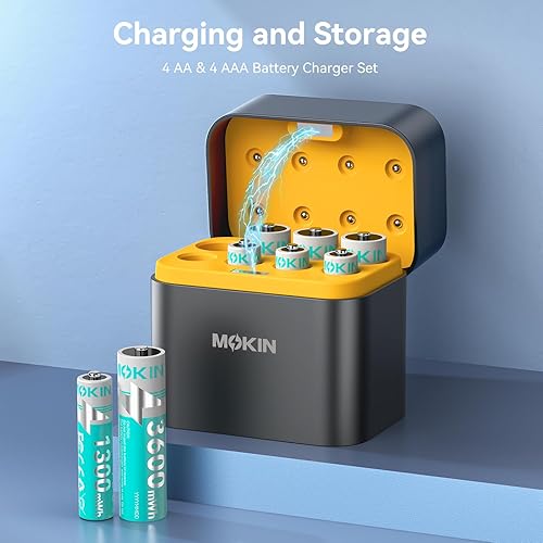 Miniatura 8 de MOKiN 4 pilas AA y 4 AAA recargables de litio con cargador, paquete de 8 baterías dobles A de 1.5 V 3600 mWh y baterías triple A de 1300 mWh,